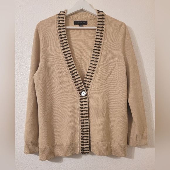 Jones New York Sweaters - Jones New York Collection Women Size S Sweaters Cardigans Tan Beaded Trim.
